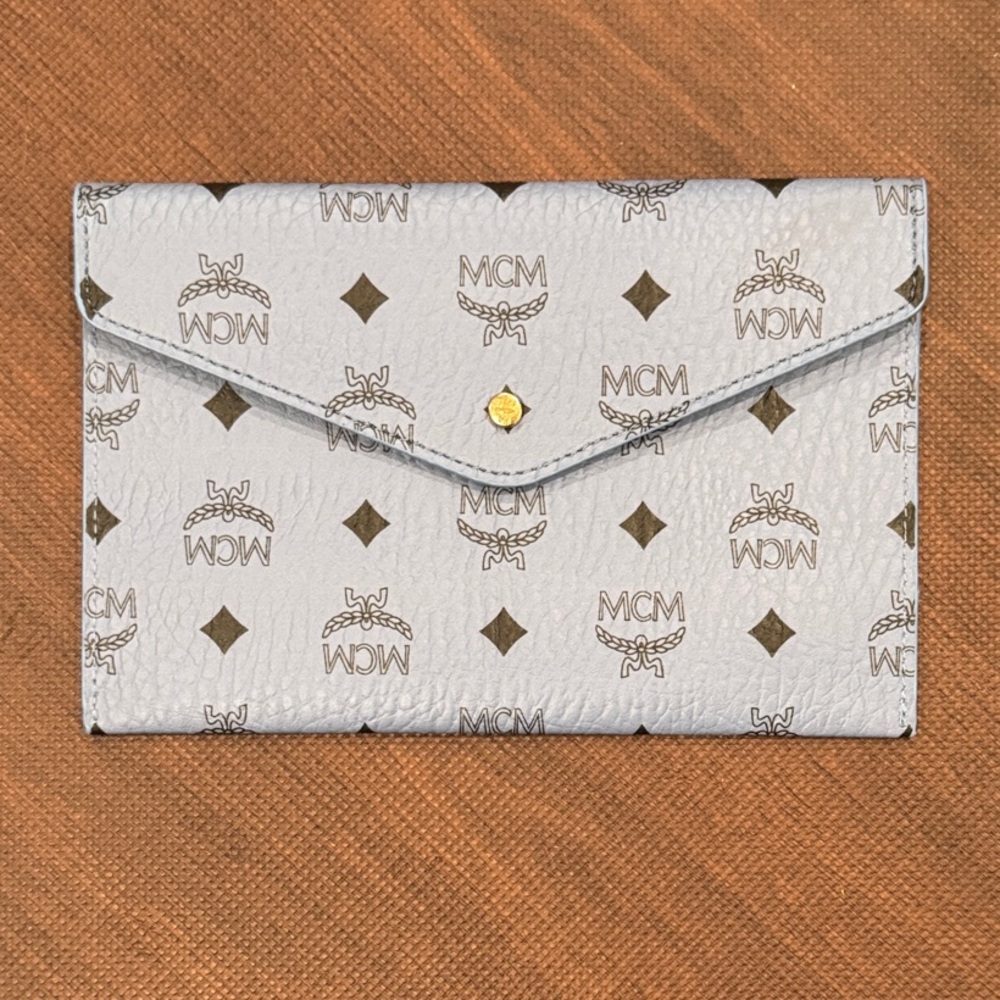 MCM BLUE  Logo Envelope pouch with Gold Accent